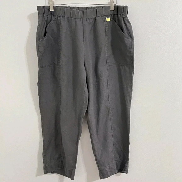 Ellen Tracy linen Pull-on elastic waistband pants Cropped large Minimalist Beach - Picture 1 of 7